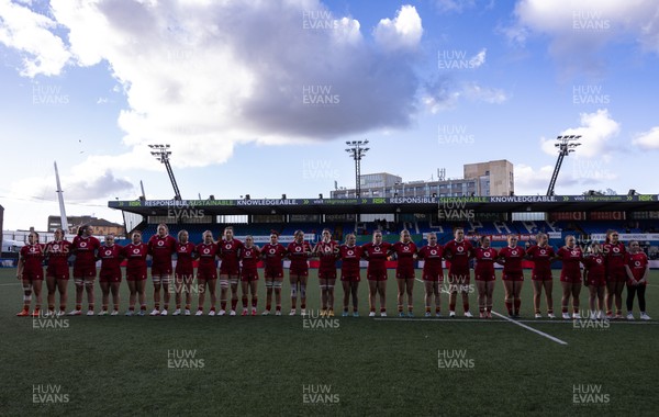 180426 - Wales U21 v France U21, Women's Under-21 Six Nations Summer Series - The Wales team line up for the anthem