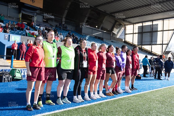 180426 - Wales U21 v France U21, Women's Under-21 Six Nations Summer Series - The Wales management team line up for the anthem