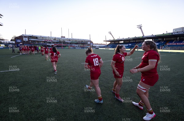 180426 - Wales U21 v France U21, Women's Under-21 Six Nations Summer Series - Wales captain Gwennan Hopkins embraces Alaw Pyrs of Wales  at the end of the match