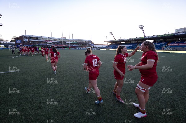180426 - Wales U21 v France U21, Women's Under-21 Six Nations Summer Series - Wales captain Gwennan Hopkins embraces Alaw Pyrs of Wales  at the end of the match