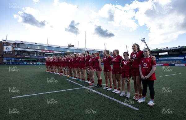 180426 - Wales U21 v France U21, Women's Under-21 Six Nations Summer Series - The Wales team line up for the anthems