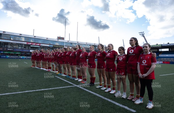 180426 - Wales U21 v France U21, Women's Under-21 Six Nations Summer Series - The Wales team line up for the anthems