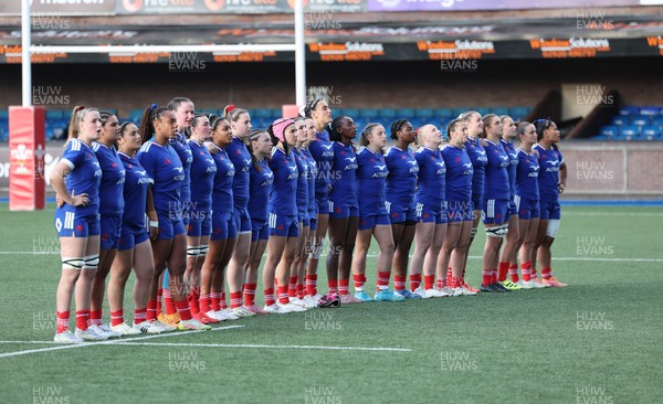180426 - Wales U21 v France U21, Women's Under-21 Six Nations Summer Series - The Wales team line up for the anthems