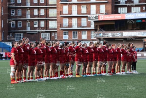 180426 - Wales U21 v France U21, Women's Under-21 Six Nations Summer Series - The Wales team line up for the anthems