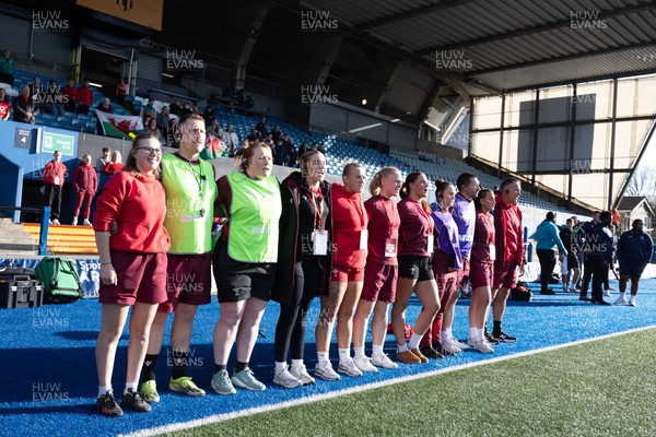 180426 - Wales U21 v France U21, Women's Under-21 Six Nations Summer Series - The Wales management team line up for the anthems