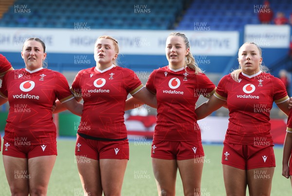 180426 - Wales U21 v France U21, Women's Under-21 Six Nations Summer Series - The Wales team line up for the anthems