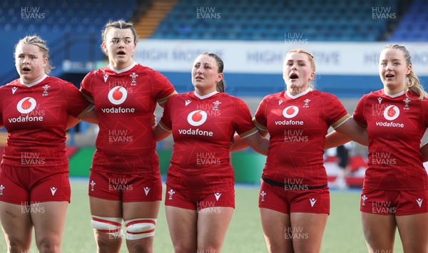 180426 - Wales U21 v France U21, Women's Under-21 Six Nations Summer Series - The Wales team line up for the anthems
