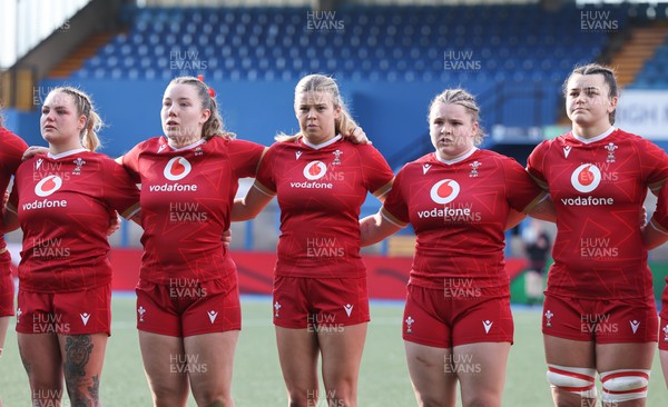 180426 - Wales U21 v France U21, Women's Under-21 Six Nations Summer Series - The Wales team line up for the anthems