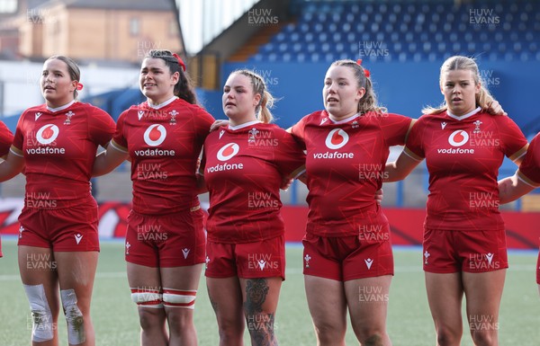 180426 - Wales U21 v France U21, Women's Under-21 Six Nations Summer Series - The Wales team line up for the anthems