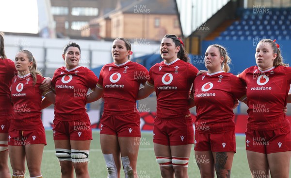 180426 - Wales U21 v France U21, Women's Under-21 Six Nations Summer Series - The Wales team line up for the anthems