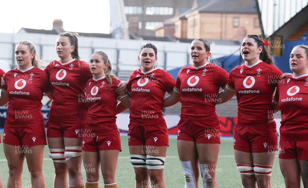 180426 - Wales U21 v France U21, Women's Under-21 Six Nations Summer Series - The Wales team line up for the anthems