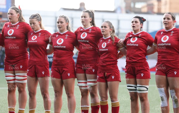 180426 - Wales U21 v France U21, Women's Under-21 Six Nations Summer Series - The Wales team line up for the anthems