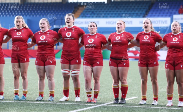 180426 - Wales U21 v France U21, Women's Under-21 Six Nations Summer Series - The Wales team line up for the anthems