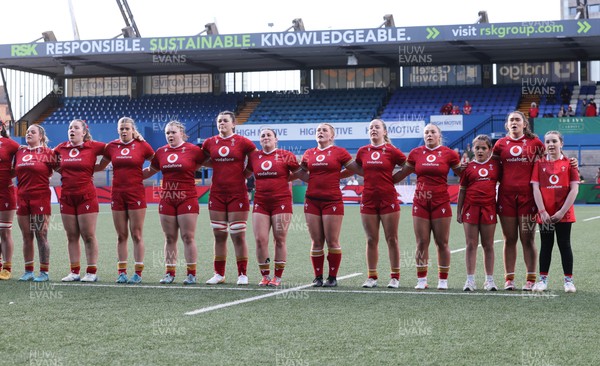 180426 - Wales U21 v France U21, Women's Under-21 Six Nations Summer Series - The Wales team line up for the anthems