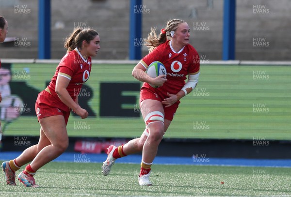 180426 - Wales U21 v France U21, Women's Under-21 Six Nations Summer Series - Tilly Vucaj of Wales and Gwennan Hopkins of Wales