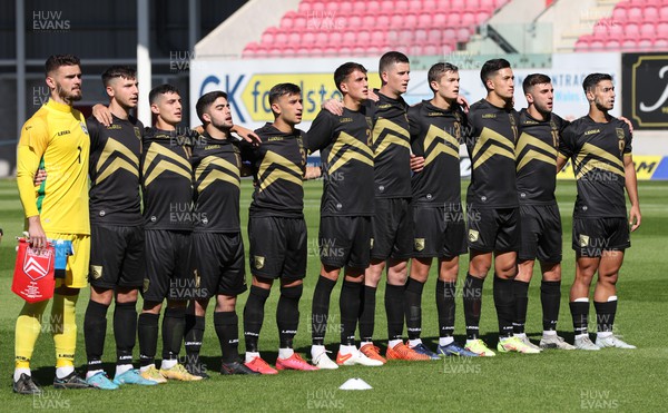 140622 - Wales U21 v Gibraltar U21, Under 21 European Championship Qualifying - The Gibraltar team line up for the national anthem