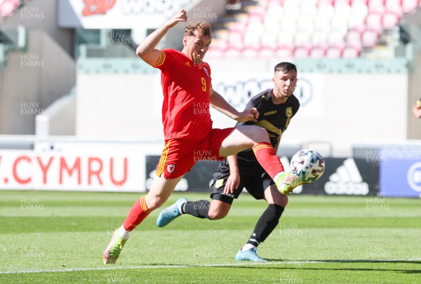 140622 - Wales U21 v Gibraltar U21, Under 21 European Championship Qualifying - Luke Jephcott of Wales looks to get a shot at goal 
