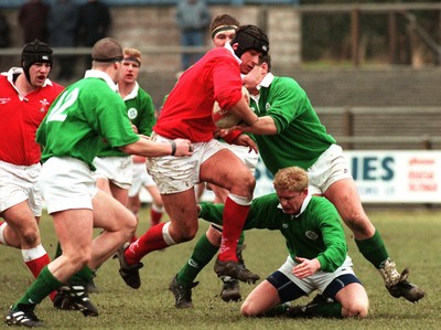 310197 - Wales U21s v Ireland U21s - Hywel Jenkins of Wales rips through the defence