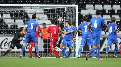 04.09.09 - Wales U21 v Italy U21, UEFA Under 21 Championship 2011 -  Italy's Alberto Paloschi heads the ball home to score equalising goal 