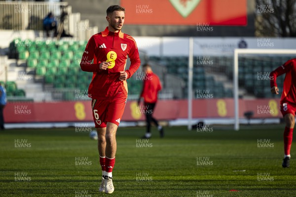 220324 - Wales U21 v Lithuania U21 - 2025 UEFA Euro U21 Championship qualifier - Matthew Baker of Wales during the warm up