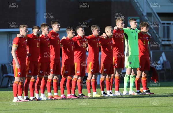 040621 - Wales U21 v Moldova U21, UEFA U21 EURO 2023 Qualifying Match - The Wales team lineup for the anthems at the start of the match