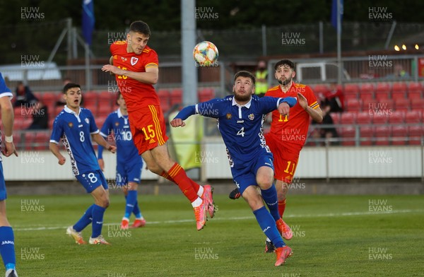 040621 - Wales U21 v Moldova U21, UEFA U21 EURO 2023 Qualifying Match - Lewis Collins of Wales heads towards goal