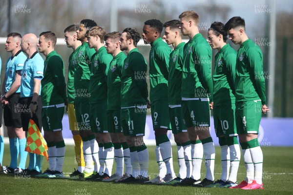 260321 - Wales U21 v Republic of Ireland U21 - International Friendly - Ireland line up for anthem