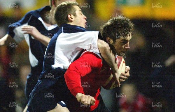 100206Wales v Scotland U21, Rodney Parade, Newport Wales' Andrew Bishop dives in to score try  