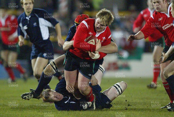 100206Wales v Scotland U21, Rodney Parade, Newport Wales' Rhys Gill is tackled   