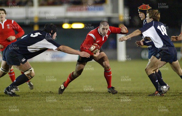 100206Wales v Scotland U21, Rodney Parade, Newport Wales' Dafydd Hewitt looks for a way through the Scottish defence  