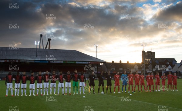 161018 - Wales U21 v Switzerland U21, European U21 Championship 2019 Qualifier - The teams line up for the anthems at the start of the match