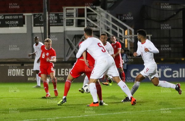 161018 - Wales U21 v Switzerland U21, European U21 Championship 2019 Qualifier - Joseff Morrell of Wales shoots to score the first goal