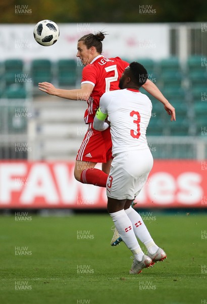 161018 - Wales U21 v Switzerland U21, European U21 Championship 2019 Qualifier - Aaron Lewis of Wales and Ulisses Garcia of Switzerland compete for the ball