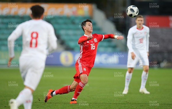 161018 - Wales U21 v Switzerland U21, European U21 Championship 2019 Qualifier - Robbie Burton of Wales plays the ball forward
