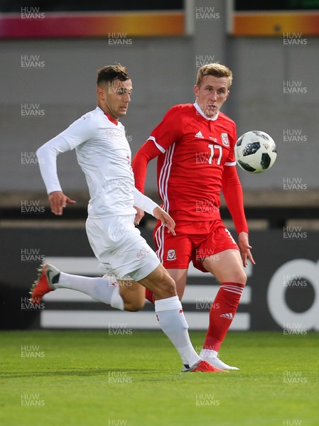 161018 - Wales U21 v Switzerland U21, European U21 Championship 2019 Qualifier - Connor Evans of Wales takes on Nedim Bajrami of Switzerland