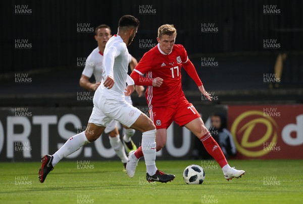 161018 - Wales U21 v Switzerland U21, European U21 Championship 2019 Qualifier - Connor Evans of Wales looks to line up a shot at goal