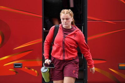 100526 - Wales U21 Women v Ireland U21 Women - Six Nations Women's U21 Series - The Wales squad arrive ahead of the game