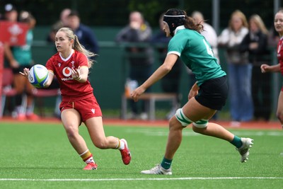 100526 - Wales U21 Women v Ireland U21 Women - Six Nations Women's U21 Series - Hanna Marshall of Wales Women is challenged by Aoibhe O’Flynn Ireland Women
