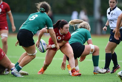 100526 - Wales U21 Women v Ireland U21 Women - Six Nations Women's U21 Series - Sian Jones of Wales Women is challenged by Jemima Adams Verling Ireland Women
