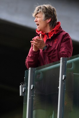 100526 - Wales U21 Women v Ireland U21 Women - Six Nations Women's U21 Series - Liza Burgess, Wales Women's Head Coach watches from the stands