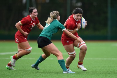 100526 - Wales U21 Women v Ireland U21 Women - Six Nations Women's U21 Series - Chiara Pearce of Wales Women is challenged by Aoibhe Kelly Ireland Women