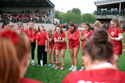 100526 - Wales U21 Women v Ireland U21 Women - Six Nations Women's U21 Series - Gwennan Hopkins of Wales Women leads the sides huddle at full time