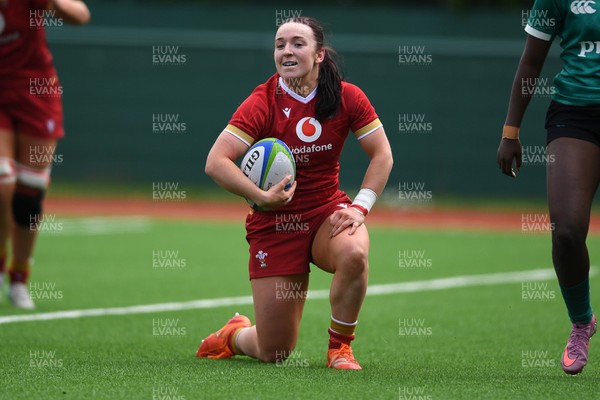 100526 - Wales U21 Women v Ireland U21 Women - Six Nations Women's U21 Series - Sian Jones of Wales Women celebrates scoring a try