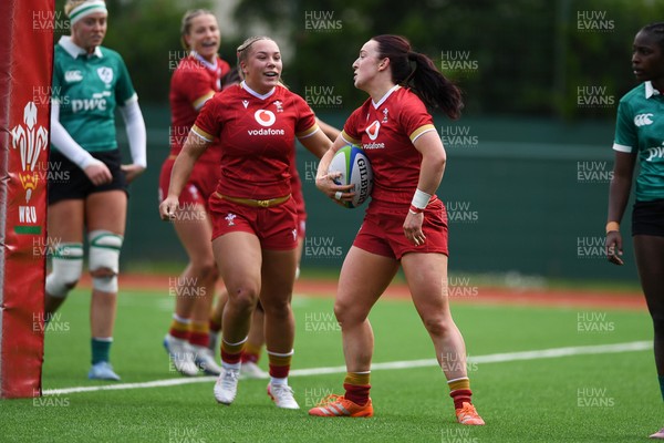 100526 - Wales U21 Women v Ireland U21 Women - Six Nations Women's U21 Series - Sian Jones of Wales Women celebrates scoring a try
