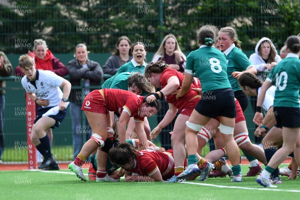100526 - Wales U21 Women v Ireland U21 Women - Six Nations Women's U21 Series - Gwennan Hopkins of Wales Women scores a try