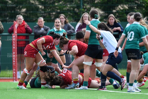 100526 - Wales U21 Women v Ireland U21 Women - Six Nations Women's U21 Series - Gwennan Hopkins of Wales Women scores a try