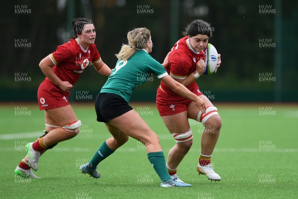 100526 - Wales U21 Women v Ireland U21 Women - Six Nations Women's U21 Series - Chiara Pearce of Wales Women is challenged by Aoibhe Kelly Ireland Women