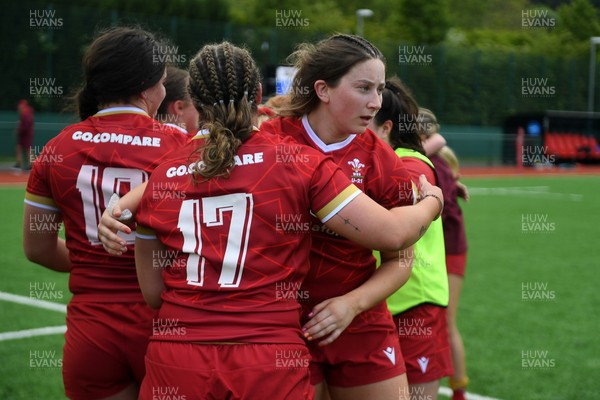100526 - Wales U21 Women v Ireland U21 Women - Six Nations Women's U21 Series - Katherine Baverstock of Wales Women and Robyn Davies of Wales Women at full time