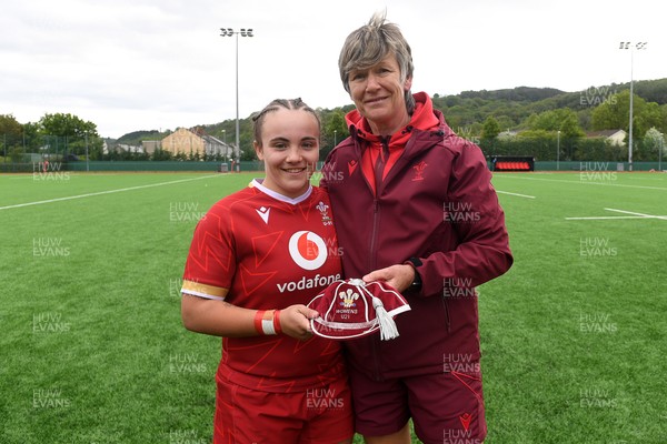 100526 - Wales U21 Women v Ireland U21 Women - Six Nations Women's U21 Series - Shanelle Williams of Wales Women is presented a cap by Liza Burgess, Wales Women's Head Coach