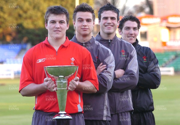 080206 - Wales Under 21 Rugby - (L - R) Tom Smith (Captain), Chris Czekaj, Jamie Roberts and James Hook with the Six Nations Under 21 Cup, which they are defending this season 